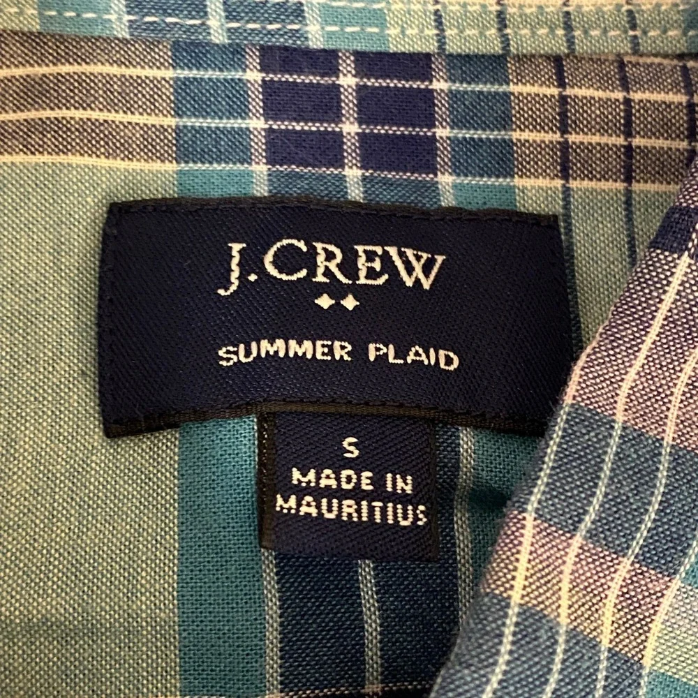 J Crew Summer Plaid Button Down Shirt Mens Small Blue‎ Teal Cotton